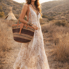 SISAL BUCKET BAG Vintage Woven Leather Straw Tote Large Boho Purse Hippie ethnic
