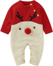 Pagliaccetto Neonato 0-18 Mesi Neonato Ragazza Vestiti Natalizi Maglione Lavorat