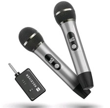 UHF Dual Cordless Wireless Microphone System - 200ft Range, Metal Design