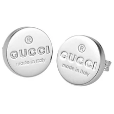 GUCCI Trademark Engraved Round Silver Stud Earrings 163123-J8400-8106 w/Box