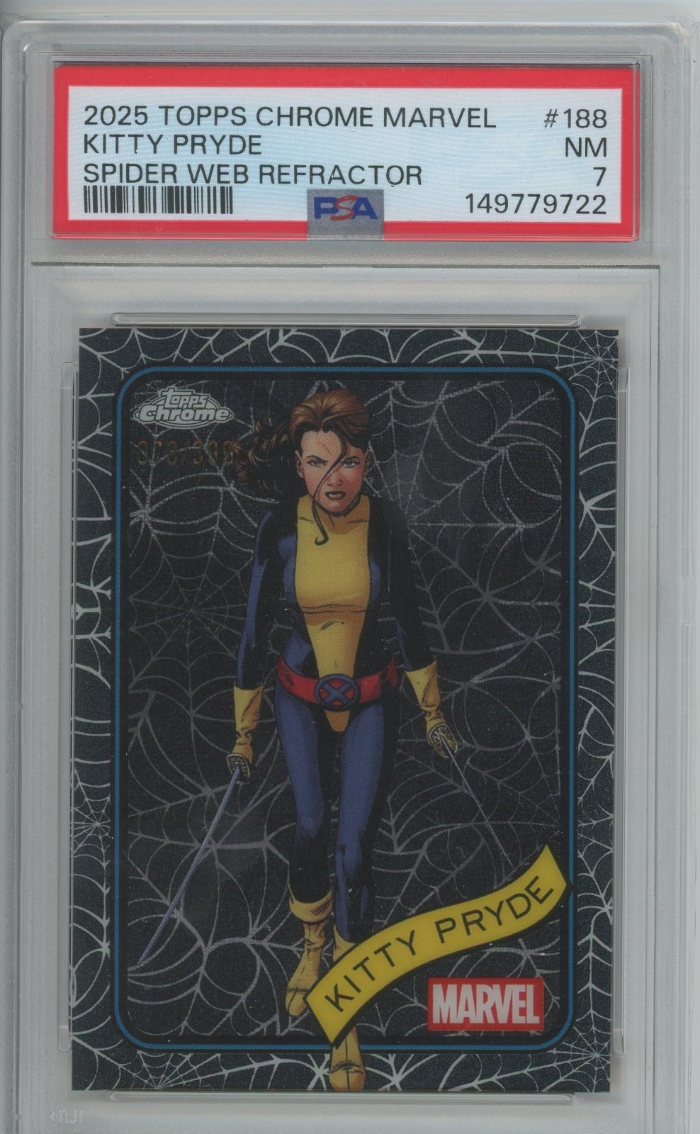 2025 Topps Chrome Marvel #188 Kitty Pryde Spider Web Refractor /399 PSA 7 NM
