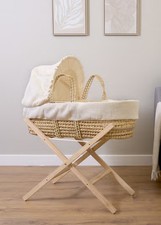 Clair de Lune Cream Waffle Palm Moses Basket with Natural Folding Stand
