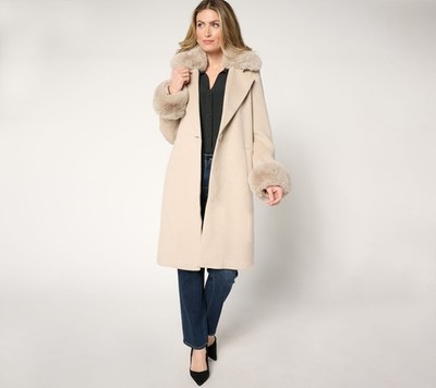 Thread Collective Women's Jacket Sz S Faux Fur Trimmed Coat White A658026