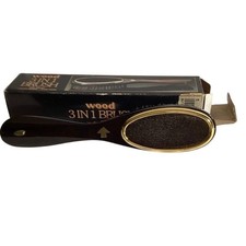 Vtg Gold Circle Wood 3 in 1 Brush Lint Cloth Shoe Horn Grooming Tool Boxed Retro