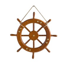 Nautical Wheel Wall Decor Ready to Hang Wooden Helm Ornament Beach Theme for Bar