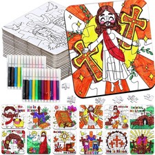 24Pcs Christian Easter Crafts for Kids bulk, Religious Easter Puzzle Activiti...
