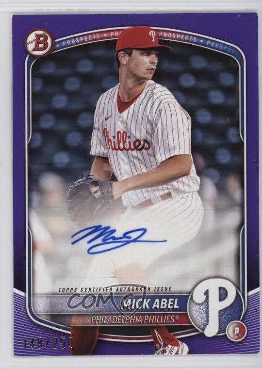 2025 Bowman Paper Prospect Retail Purple 148/250 Mick Abel Rookie Auto RC yl0