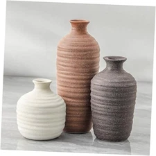 Ceramic Vase Set of 3 Neutral Decorative Vase for Farmhouse, Boho, or 01-brown