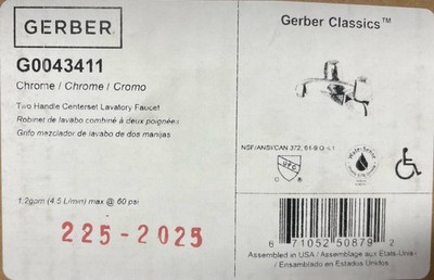 Gerber G0043411 Centerset Bathroom Faucet,Chrome *NEW*