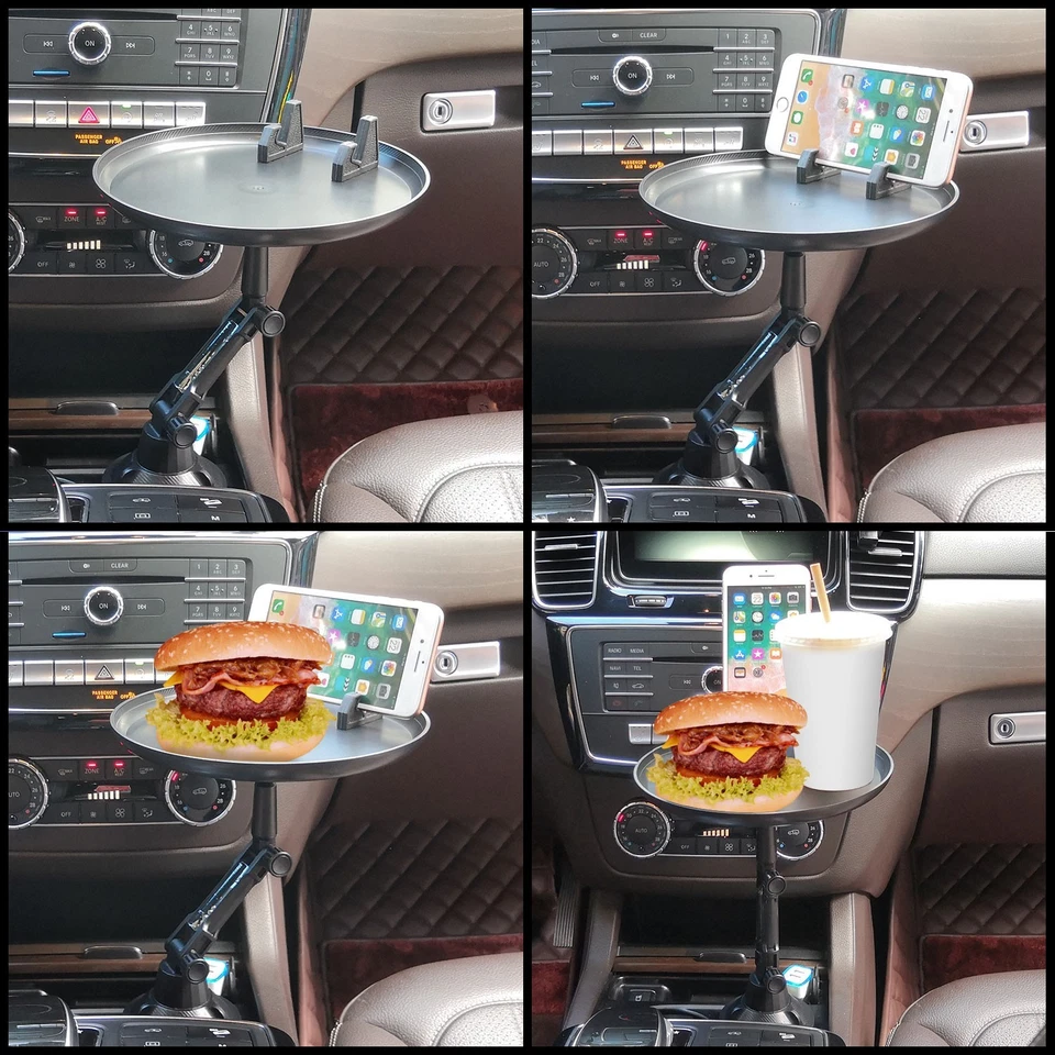 Car Cup Holder Food Tray with Phone Mount 360° Rotating Arm Expandable Base - Image 3 of 4