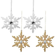 Christmas Tree Decoration Glitter Snowflakes with Gem 14cm - Choose Colour/Qty