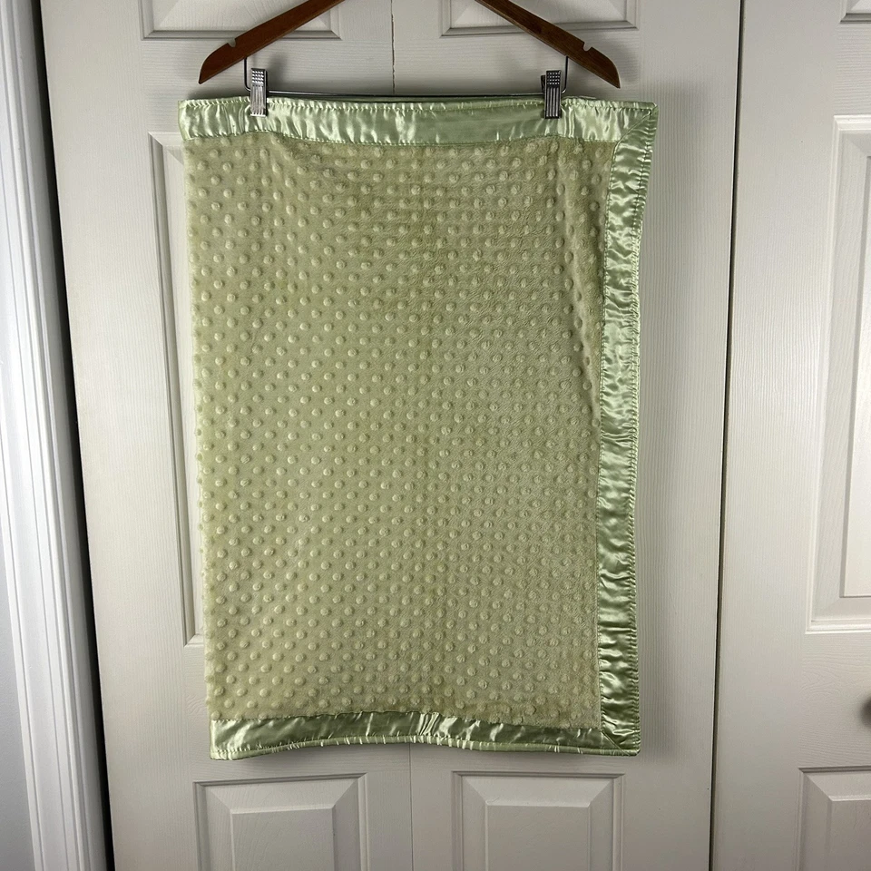 Wegmans Welcome to the Family Sweet Pea Baby Blanket Green Minky Dot Satin Silky - Image 2 of 4