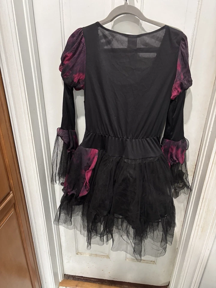 Womens Gothic Witch M 8-10 Burgundy & Black Lace Corset Dress Halloween Costume - Image 3 of 4