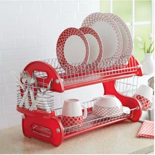 Space-Saving 2-Tier Dish Drying Rack with Utensil Holder