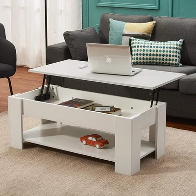 Modern Lift Top Coffee Table with Hidden Storage Space Open Shelf Living Room - Image 1 of 2