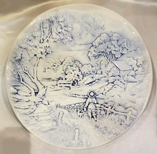 Byron Molds METAL Plate Boy & Dog Blue Farmhouse Country Cottage 13" Vintage '83