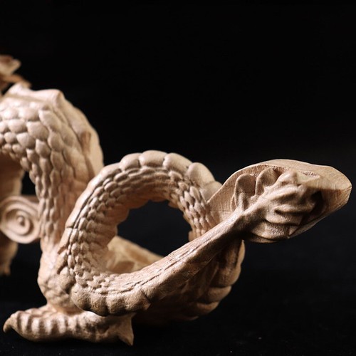 Estatua de dragón de madera china de 10 cm 4" escultura estatuilla decoración ojos incrustados - Imagen 10 de 11