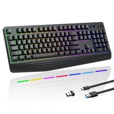 Wireless Gaming Keyboard, RGB  Single-Color Backlit, Full-Size Waterproof Co...
