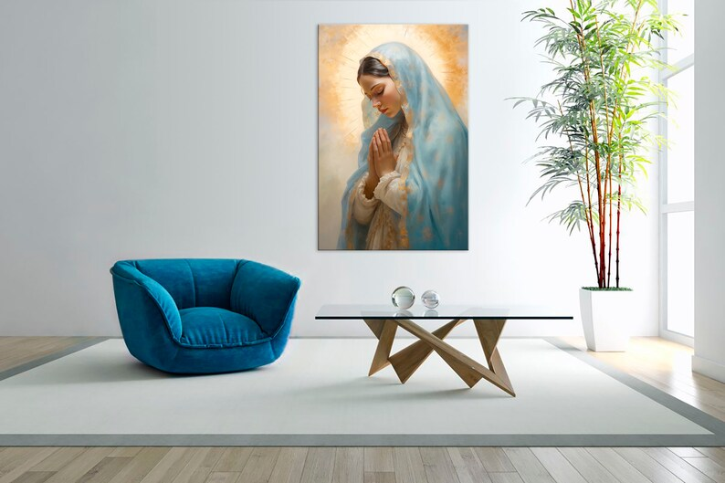 Virgin Mary canvas print Catholic Mother Mary painting print Religious wall art