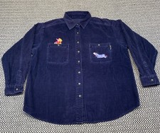 Vintage Pooh Corduroy Button Up Long Sleeve Embroidered Character Navy Blue 2XL