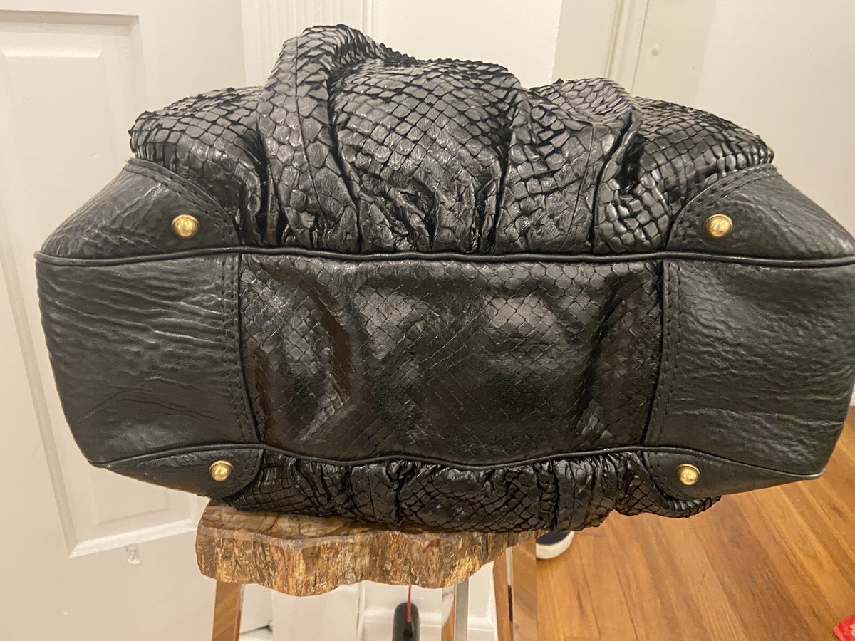 GUCCI XLarge Black Python/ Snakeskin Jockey Hobo Handbag/ Shoulder