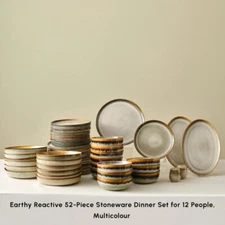 Earthy Dinnerware Plates and Bowls Set, Glaze Dining Set for 12 People,52 Pieces
