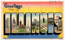 Large Letter Illinois Greetings Linen Postcard Posted Joliet 1944
