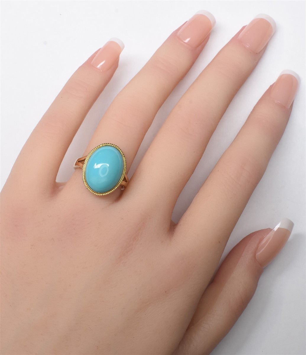 14K Blue Green Hues Sleeping Beauty Turquoise Ring 3.90g Size 6.75