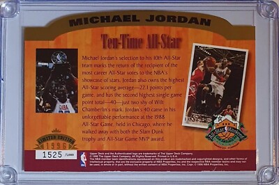 1996 Upper Deck Michael Jordan JUMBO /5000 10-Time All-Star Die