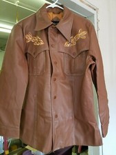 Vintage Pleather Faux Leather Jacket Embroidered Jc Penney Hippie 70's B2-200