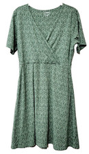 LL Bean Faux Wrap Green Sz S Petite 2 Pockets Tie Waist Brushed Cotton