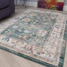 Vintage Rugs Distressed High End Modern Rug Faded Multi Coloured Medallion Mat