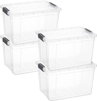 Superio Clear Storage Bins with Lids, 4 Pack- Plastic Storage Boxes - 14.7 Quart