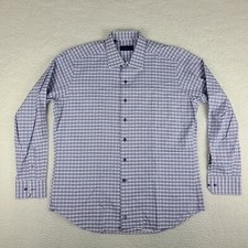 David Donahue Shirt Mens XL Blue Purple Check Plaid Cotton Dress Button Up