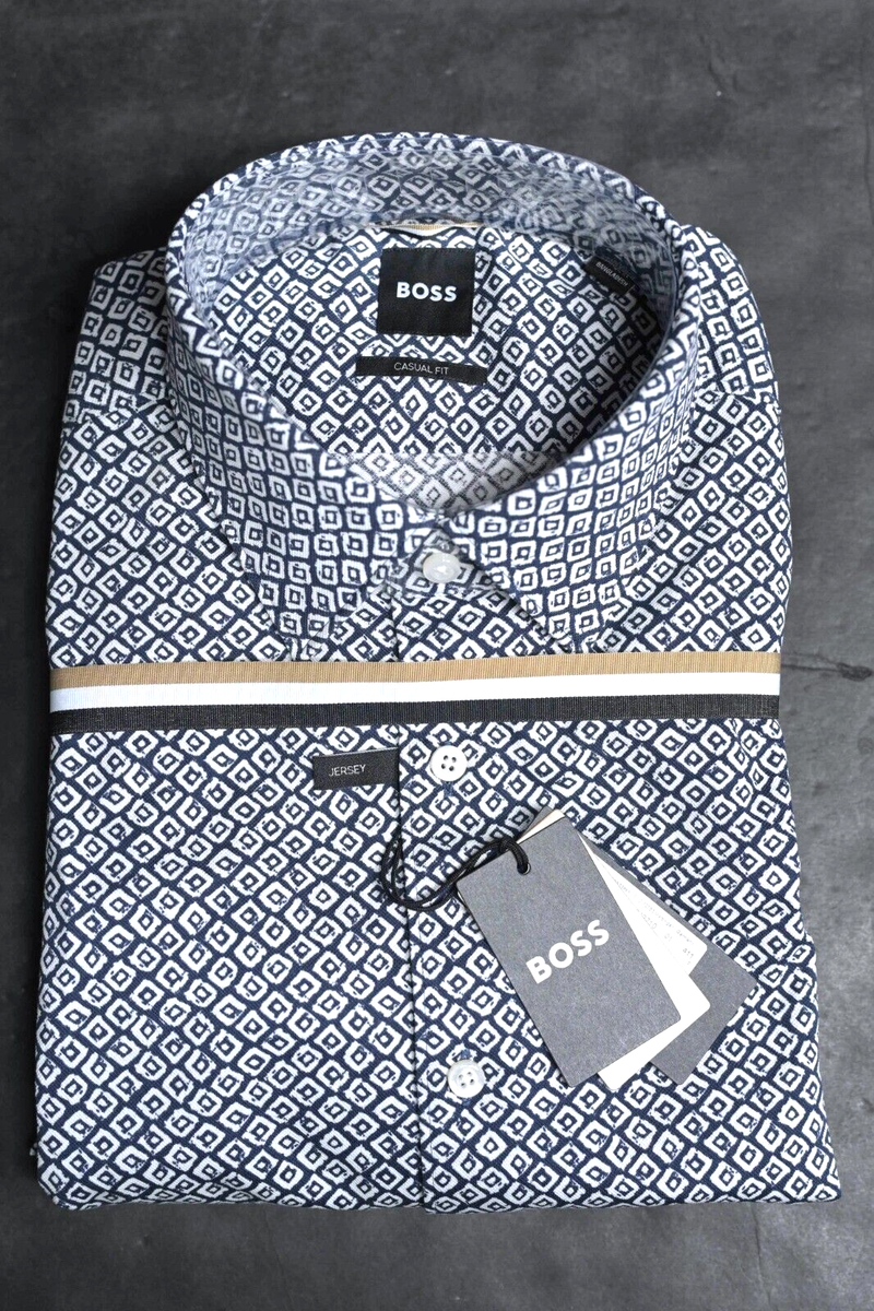 Hugo Boss Men's C-Hal Kent Casual Fit Navy Check Cotton Dress