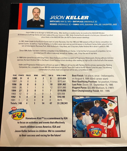 1999 Jason Keller #57 IGA Chevy Monte Carlo - NASCAR Hero Card Handout - Afbeelding 2 van 2