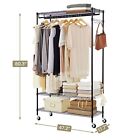 3 Tier Heavy Duty Rolling Garment Rack with Wheels,Hanging Rods & Side Hooks