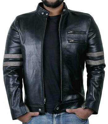 Leather Jacket For Men Original Lambskin Motorcycle Biker Casual Black Jacket MJ