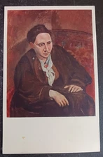 vtg postcard art Picasso Portrait Gertrude Stein Jaffe Heliochrome painting