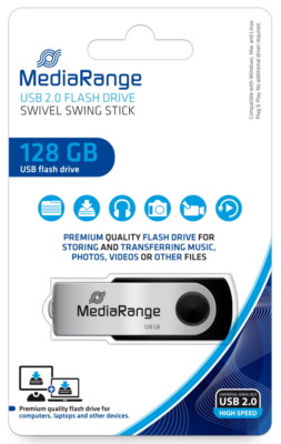 Mediarange USB Stick 128GB Speicherstick Swivel Swing silber