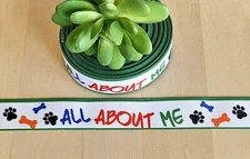 7/8"(1 YD) Paw Print Grosgrain Ribbon it's All About Me Dog Bones Collar Ribbon