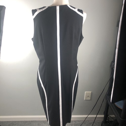 Calvin Klein Women's Dress Black White Sleeveless Size 14 Zipper Sheath Dress - Picture 7 of 12