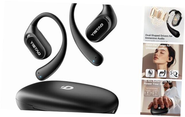 Open Ear Headphones, 35 Hours Playtime True Wireless Open Ear Earbuds Black-image