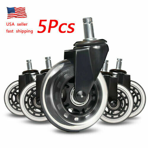 Set of 5 Office Chair Caster Rubber Swivel Wheels Replacement Heavy Duty 3 inch - Picture 1 of 5