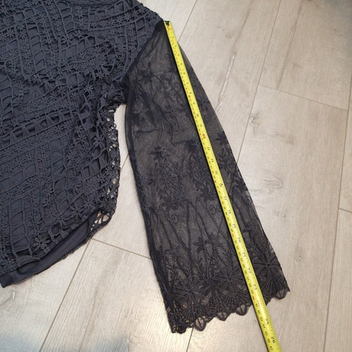 Crochet Lacelong Sleeve Top By Indigo Thread Co gray sz L blouse boho goth - Picture 18 of 18