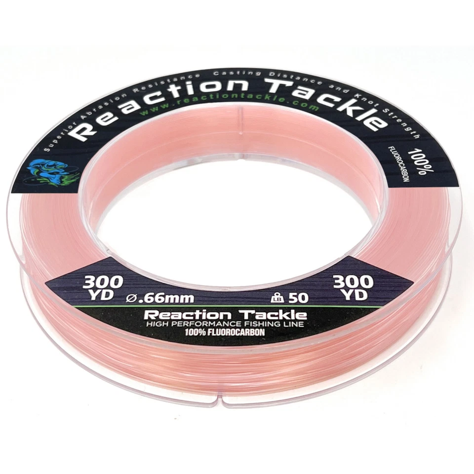 Línea de pesca Reaction Tackle 100 % puro fluorocarbono transparente o rosa Foto 3 de 4