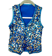 Child intermediate 6 x 7 Blue sparkle vest dance shirt active  cheerful