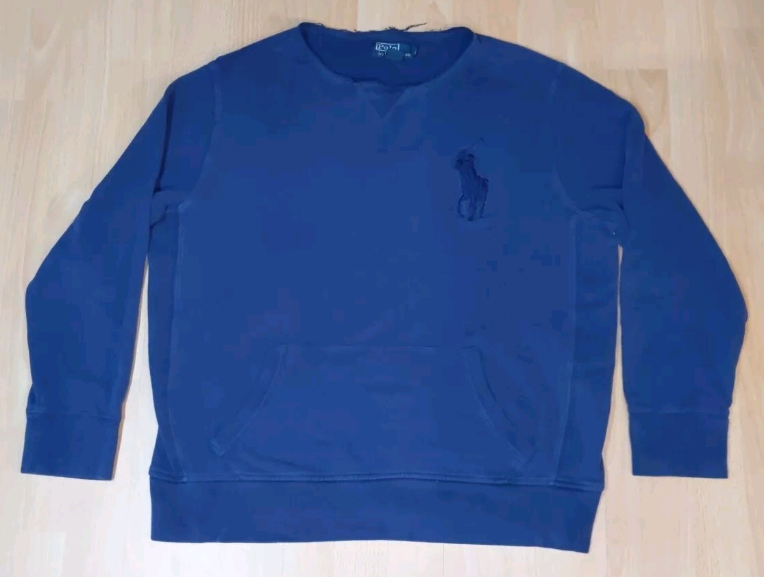 Polo Ralph Lauren Uomo Grande Grande Grande Pony Pullover Felpa Blu Tasca Frontale