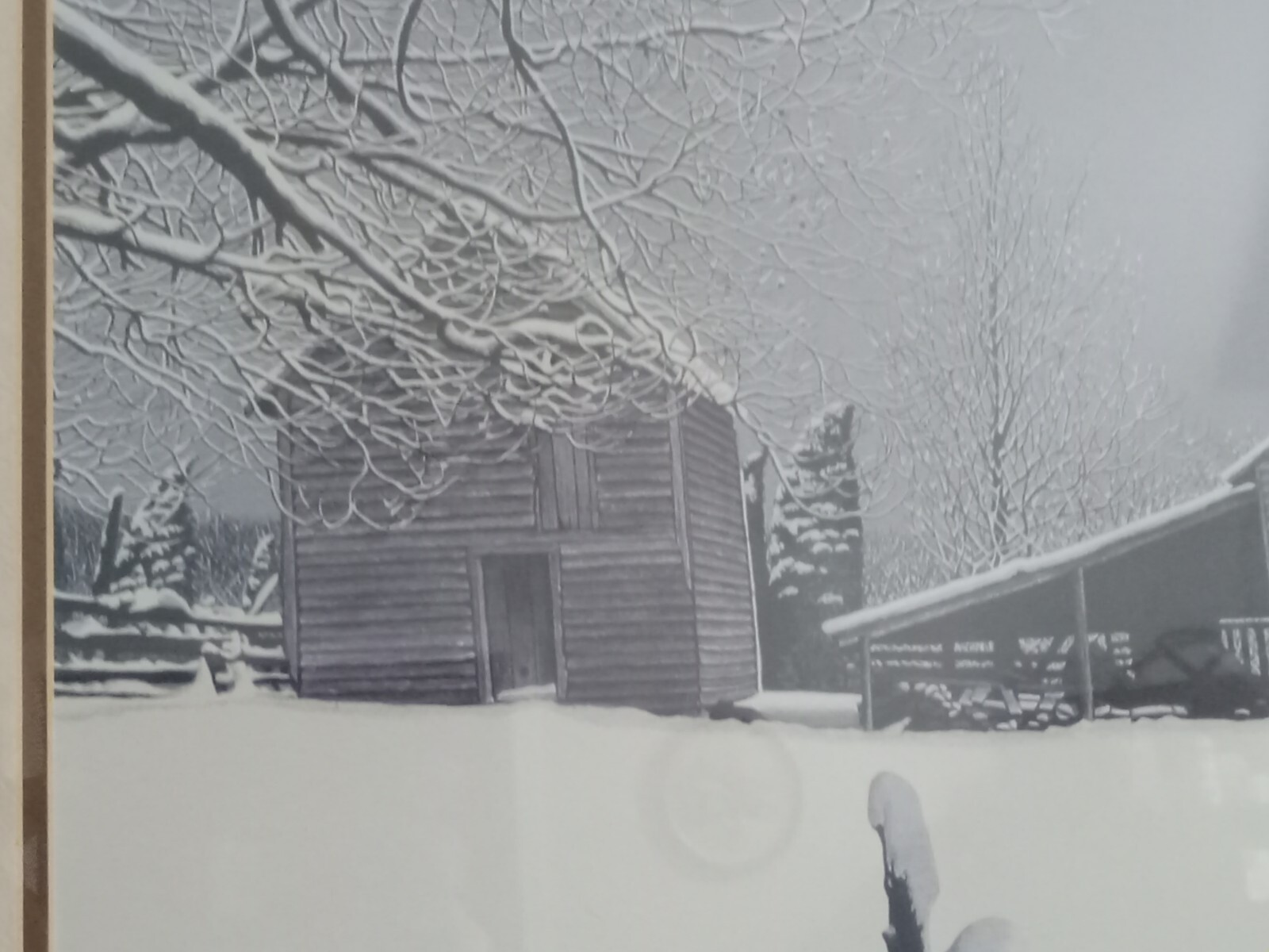 BOB TIMBERLAKE Framed Lithograph Art "WINTER'S GIFT" Winter Barn Scene