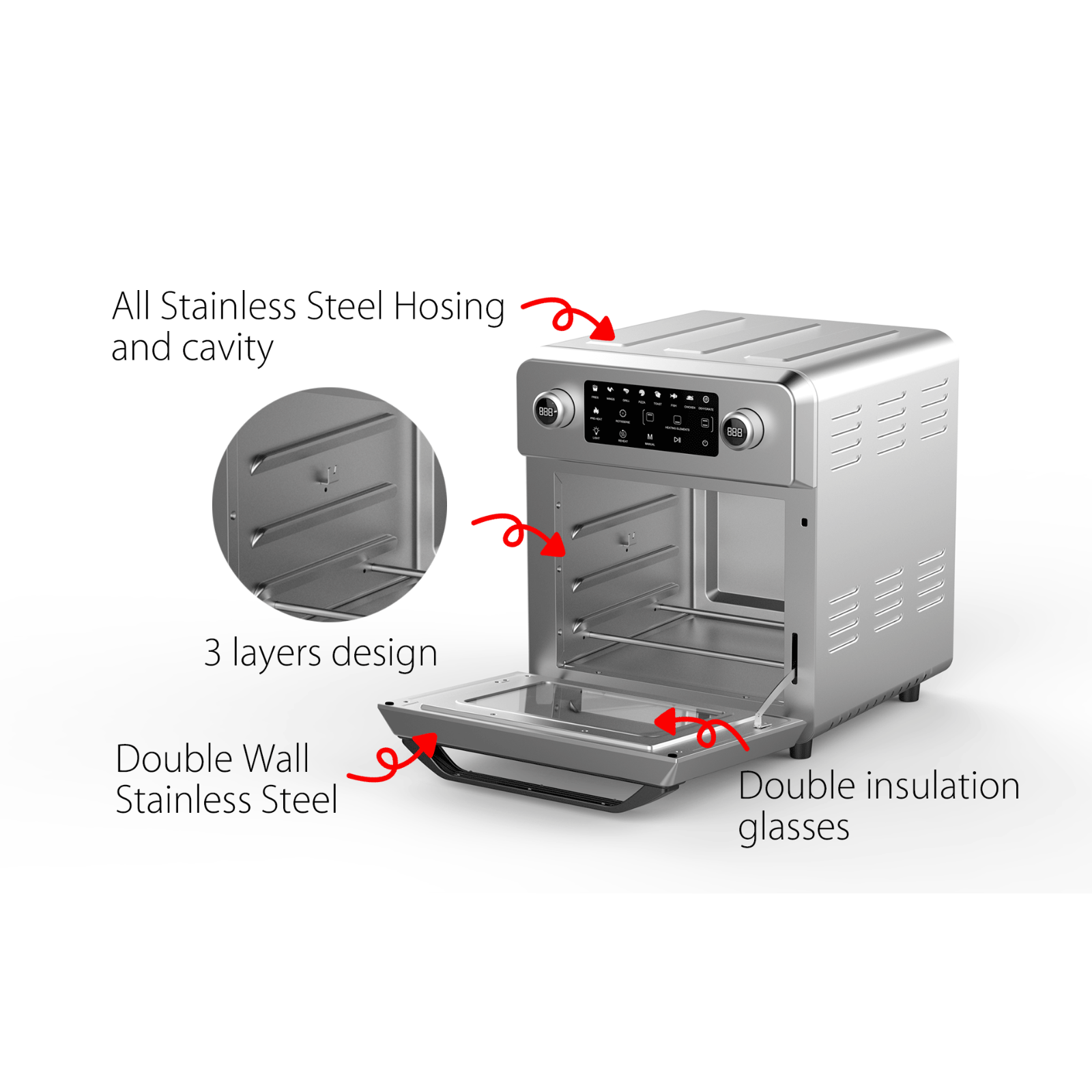 Flora Air Fryer 1700w Multifuctional Food Dehydrator Oven Healthy